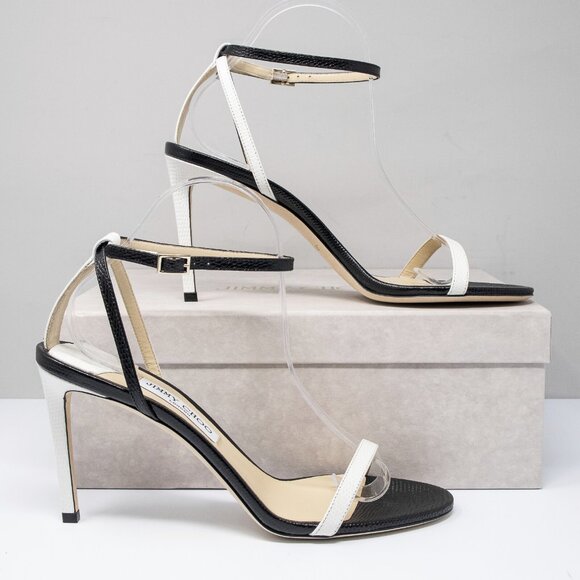 Jimmy Choo Minny 85 Black/White Leather Sandals (Multiple Sizes) - Picture 2 of 6
